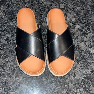 Faux leather slides